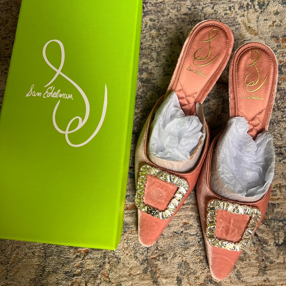 Sam Edelman Pink Leather Mules with Metallic Insole